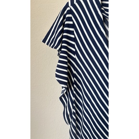 ECI New York Size Large Navy Striped Flutter Sleeve Split Wide Leg Jumpsuit - Picture 2 of 9